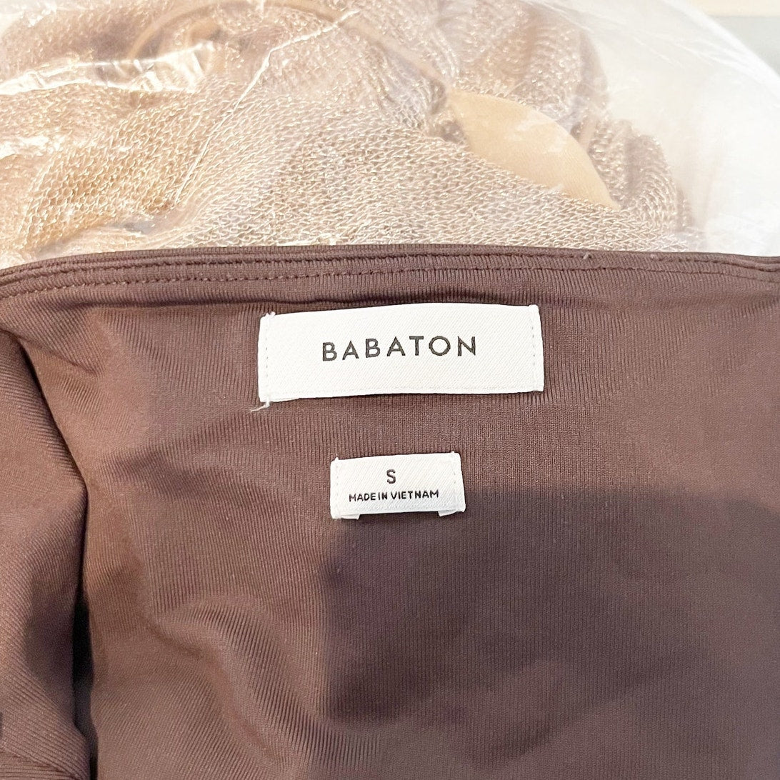 Babaton Aritzia Contour Short Sleeve Square Neck Crop Tee Shirt Top Brown Small