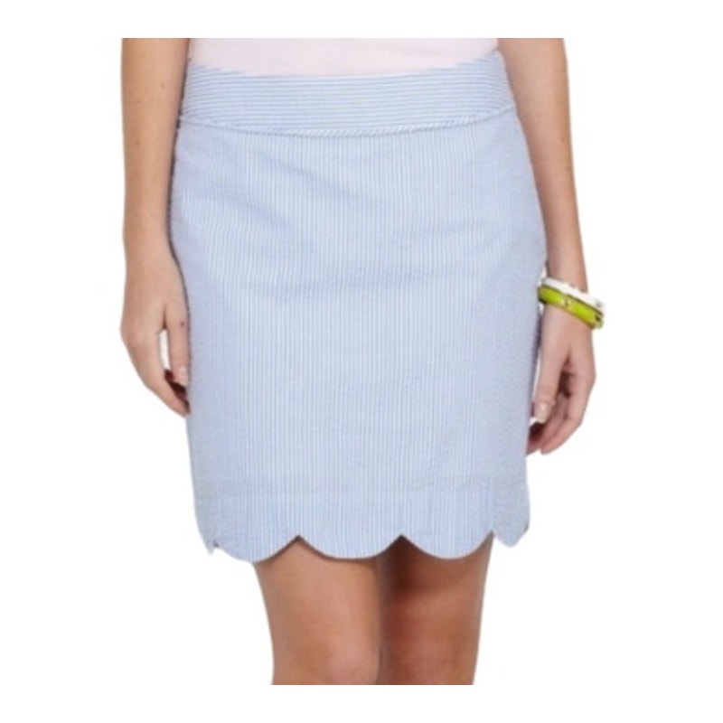 Vineyard Vines Performance Seersucker High Rise Scalloped Skort Blue White 4