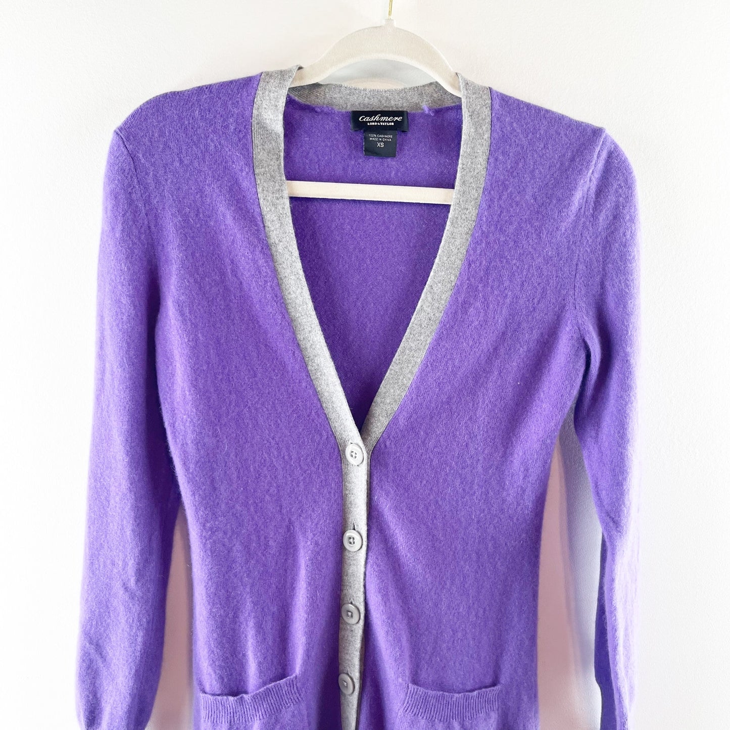 Lord & Taylor 100% Cashmere Long Sleeve Button Front Cardigan Sweater Purple XS