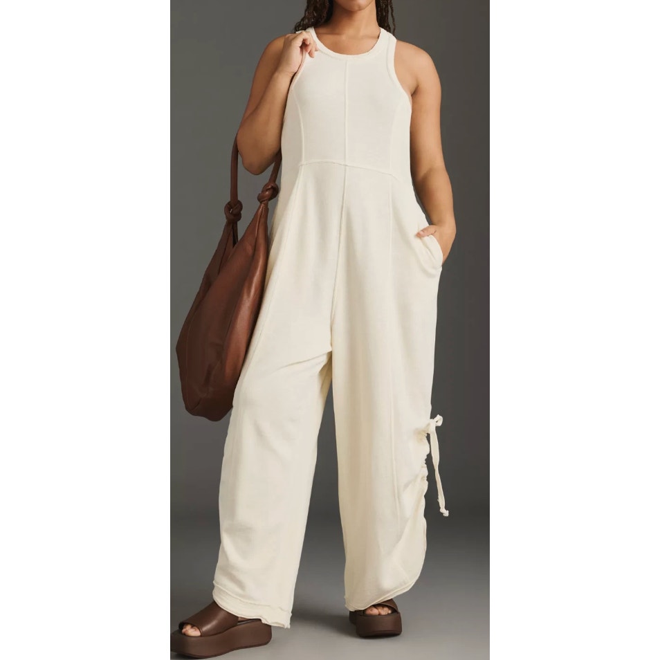 Anthropologie Daily Practice Sleeveless Relaxed Fit Wide Leg Jumpsuit Cream MP