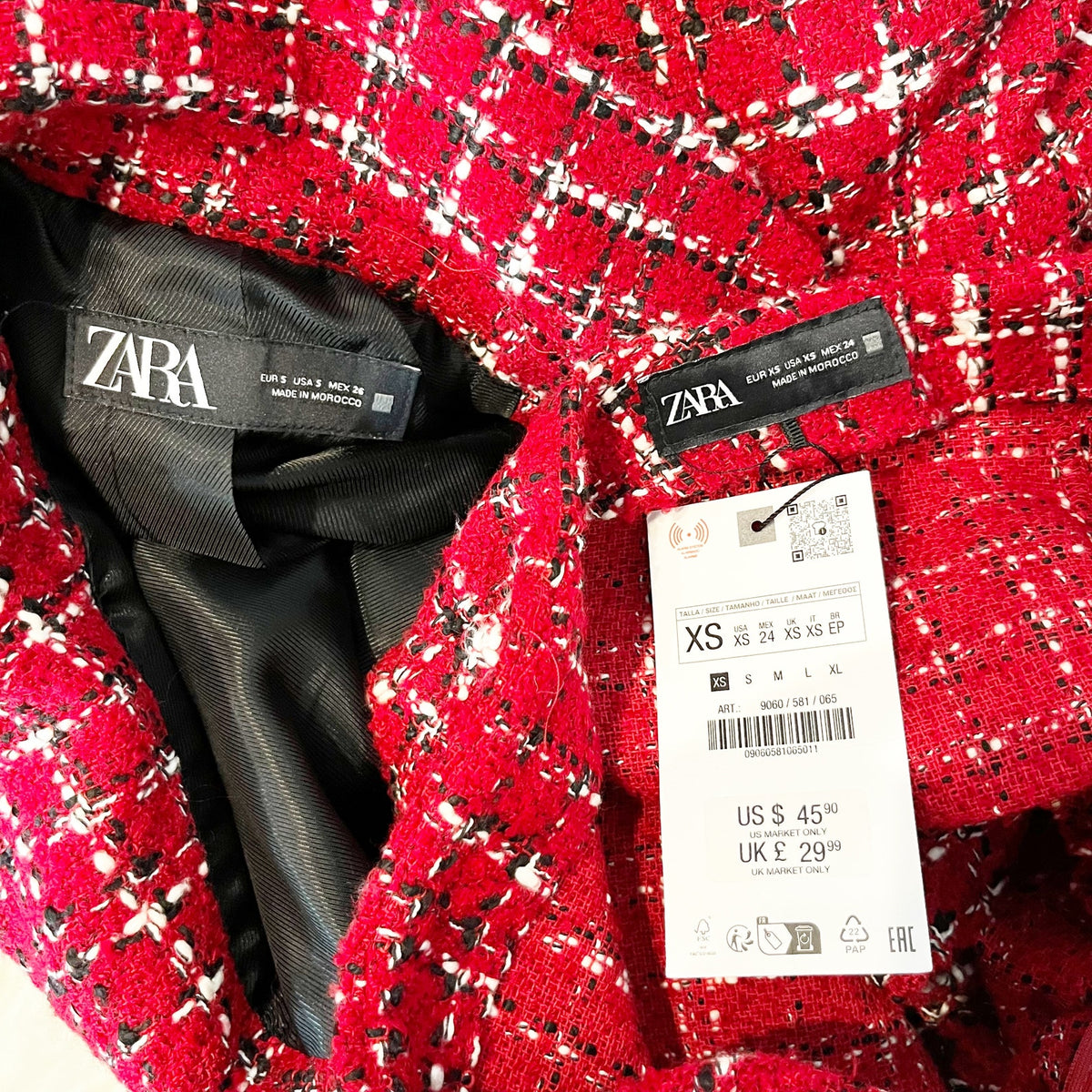 ZARA Tweed Blazer and Mini Skort Matching Set Red XS / S
