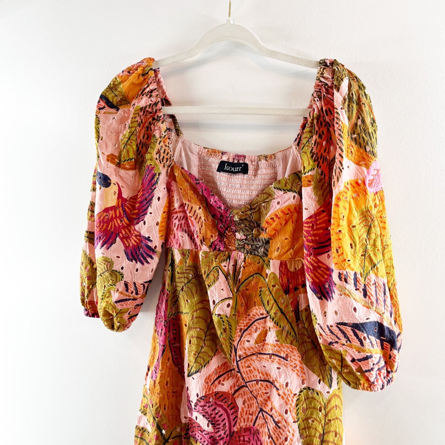 Kourt Robbie Floral Puff Sleeve Mini Dress Red Pink Orange Small