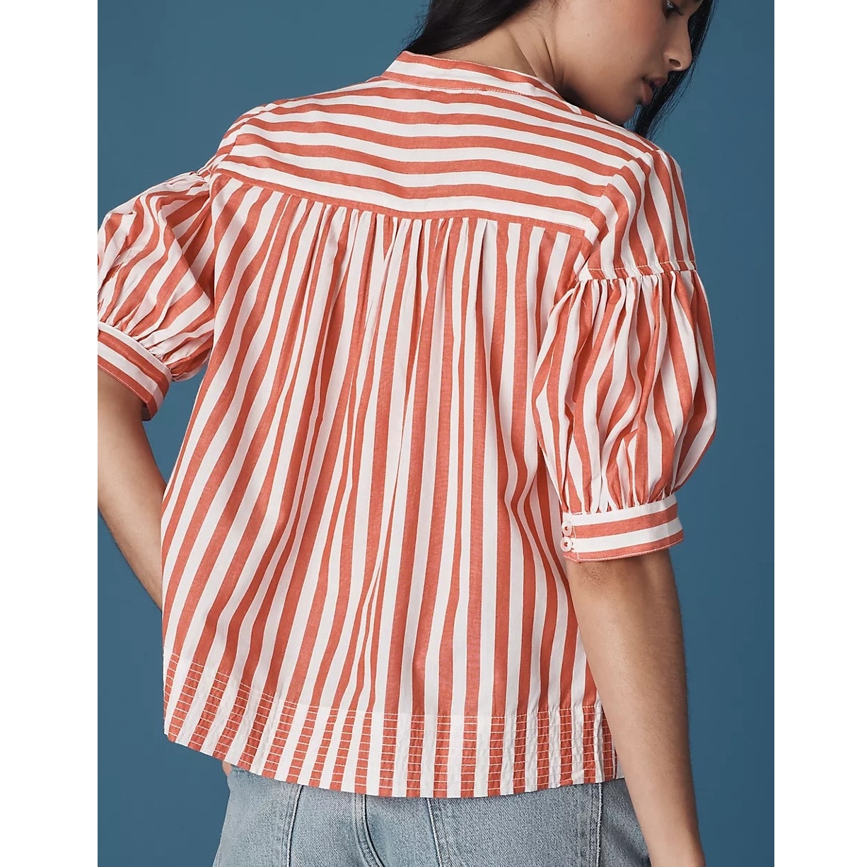 Anthropologie The Darcey Popover Poplin Cotton Swing Top Blouse Red XS