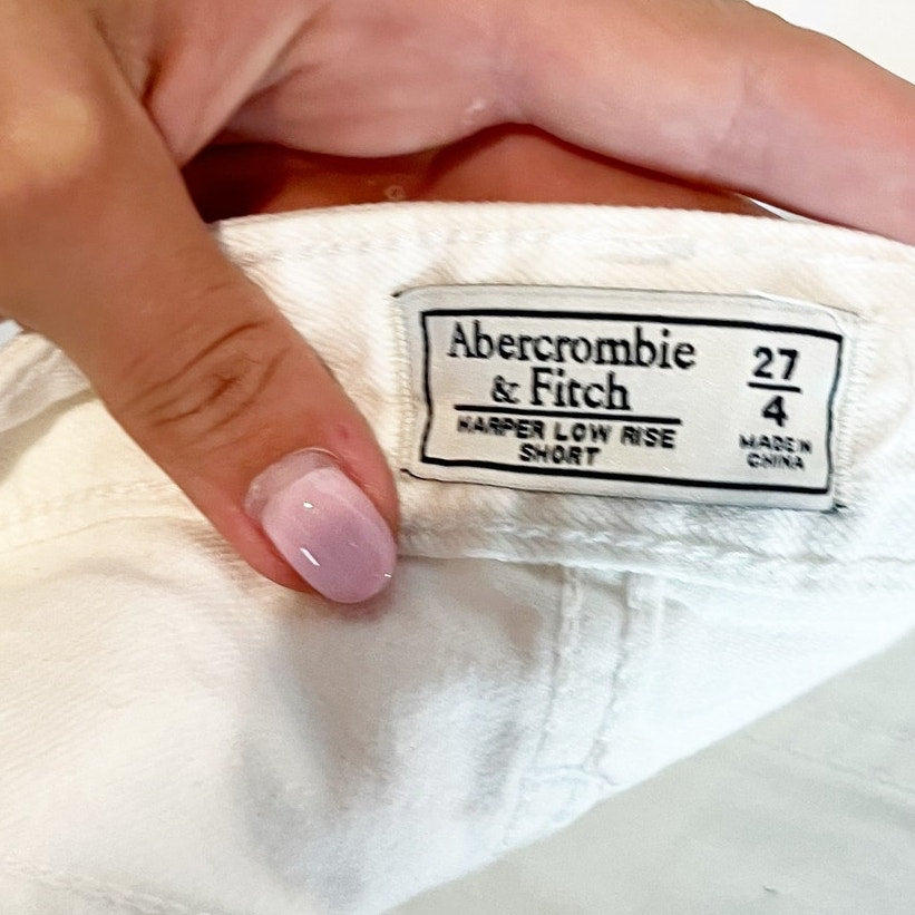 Abercrombie & Fitch Harper Low Rise Frayed Hem Denim Jean Shorts White 27 / 4