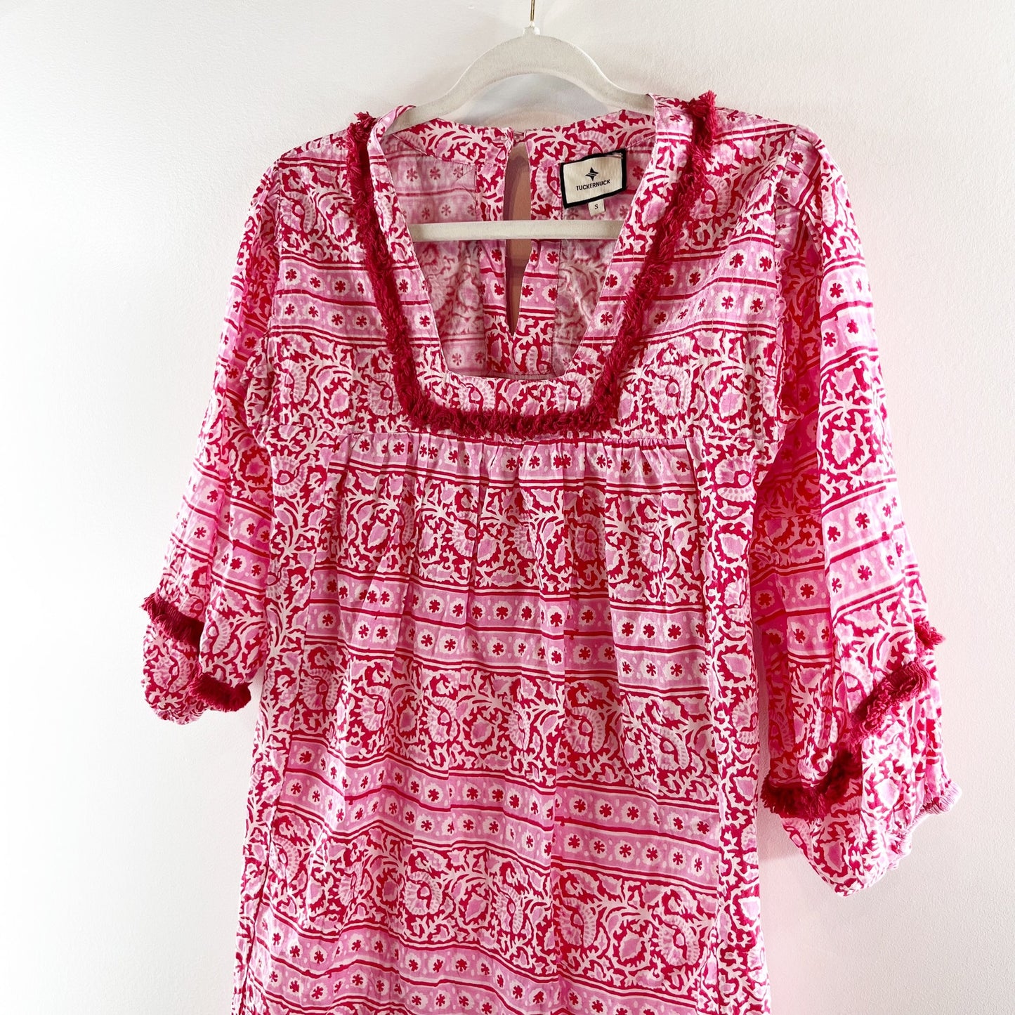 Tuckernuck Heat Wave Catalans Cotton Mini Cover Up Dress Pink Red Small