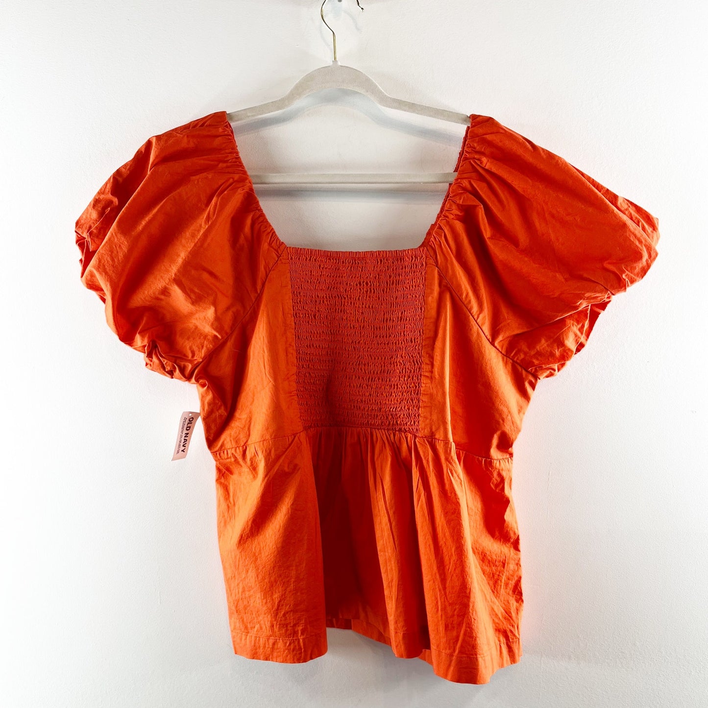 Old Navy Waist-Defined Short Puff Sleeve V-Neck Top Blouse Warm Sunset Orange 2X