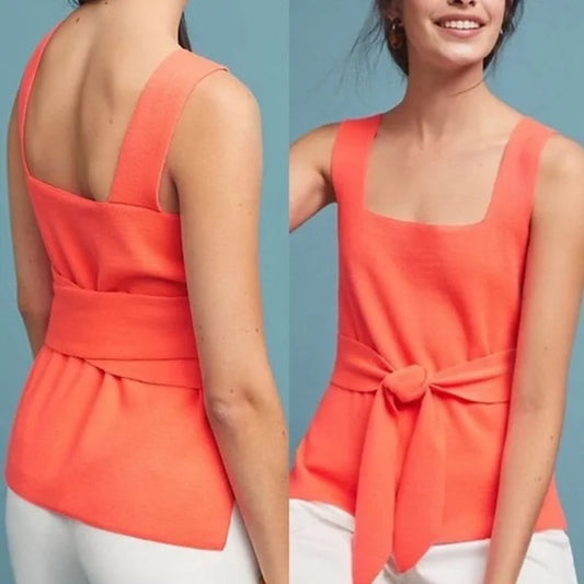 Anthropologie Tie Front Coral Knit Square Neck Harloe Tank Top XS