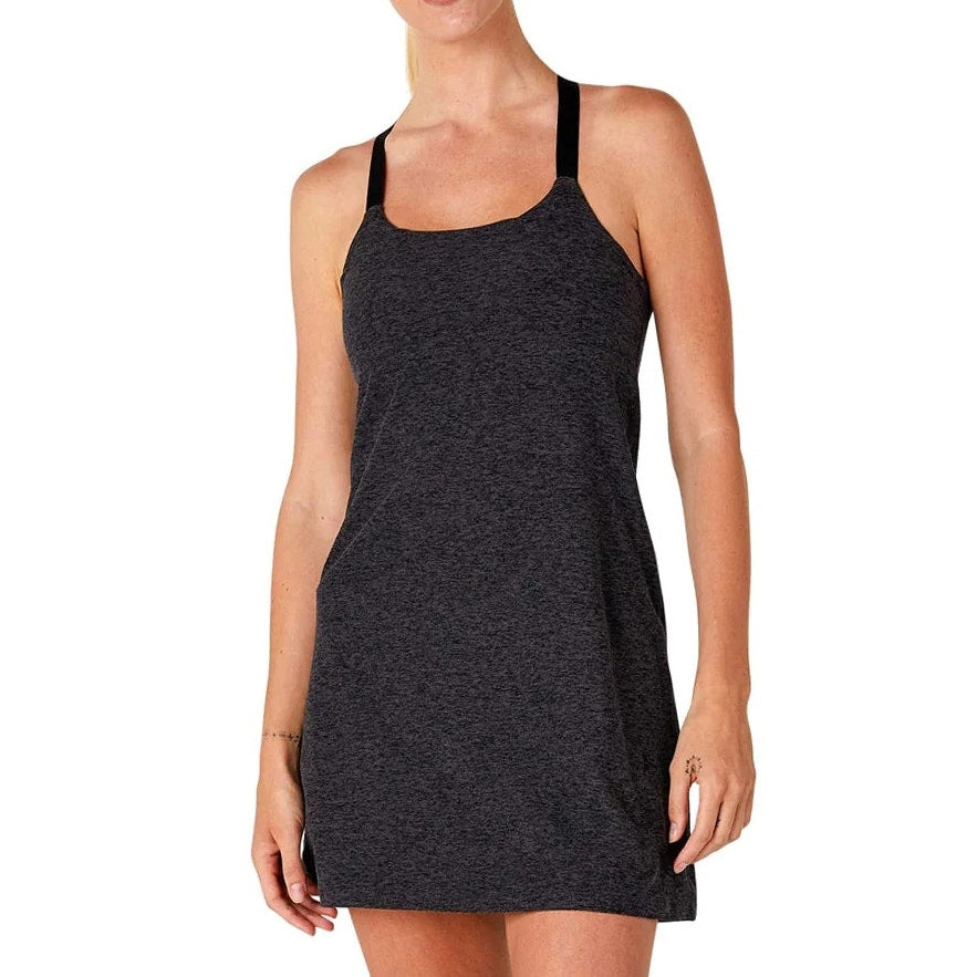 Beyond Yoga Spacedye Move It Mini Dress with Built-In Short Black Charcoal Small