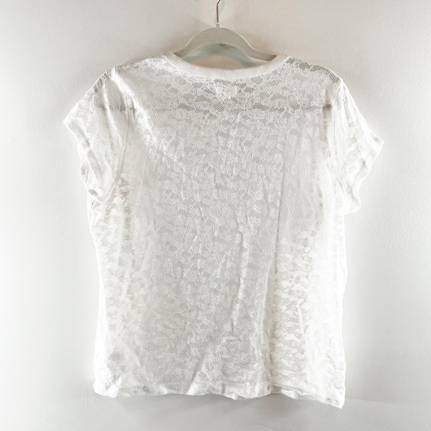 Aerie Crewneck Short Sleeve Lace Vintage Tee Shirt White Large