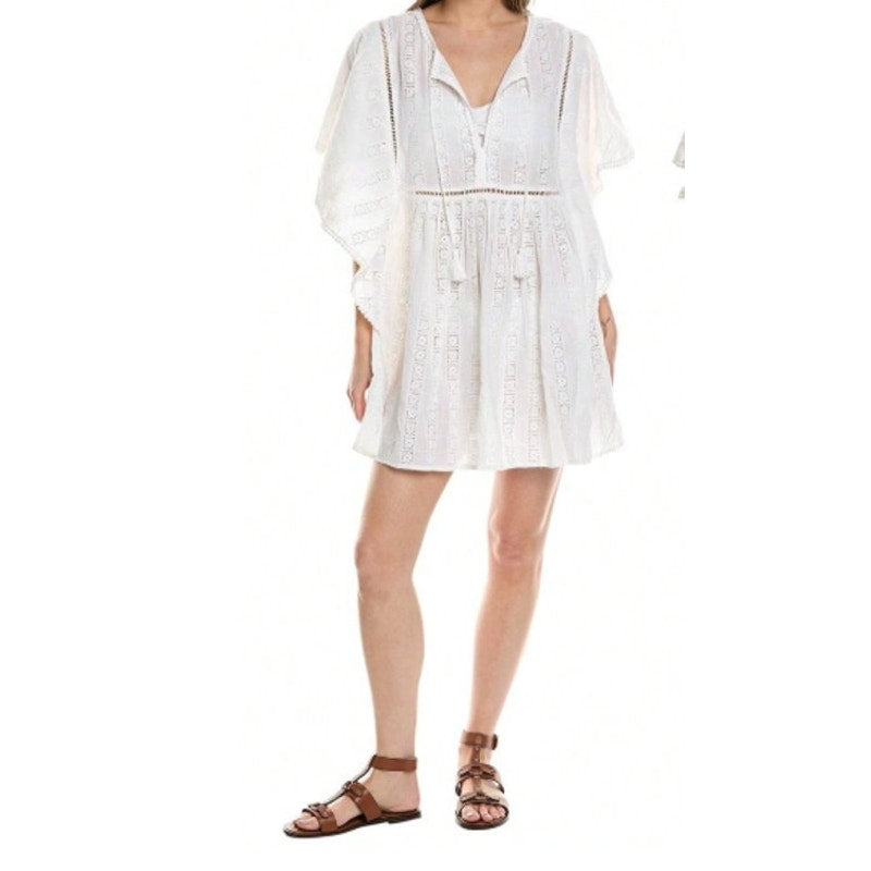 Melissa Odabash Brooke Flutter Sleeve Eyelet Mini Cover-Up Dress White Small