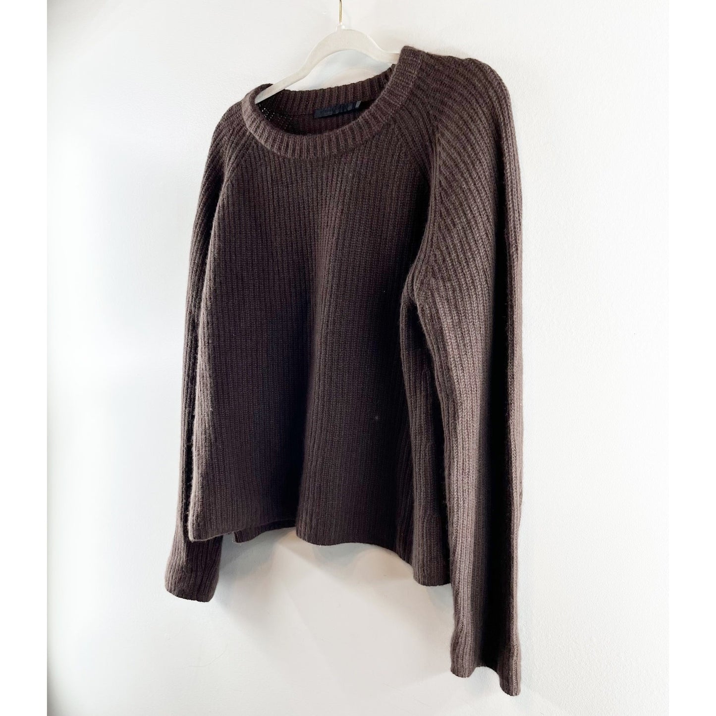 Jenni Kayne Cashmere Crewneck Pullover Fisherman Sweater Chocolate Brown XXL