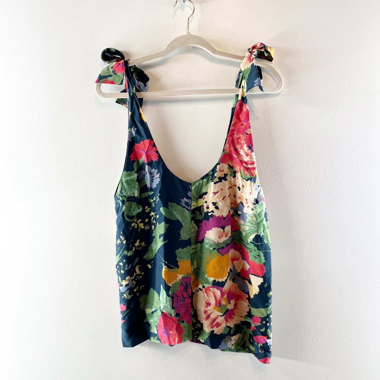 Sézane Lara Sleeveless Tie Shoulder Blouse Top Vibrant Multi-Color Floral 34