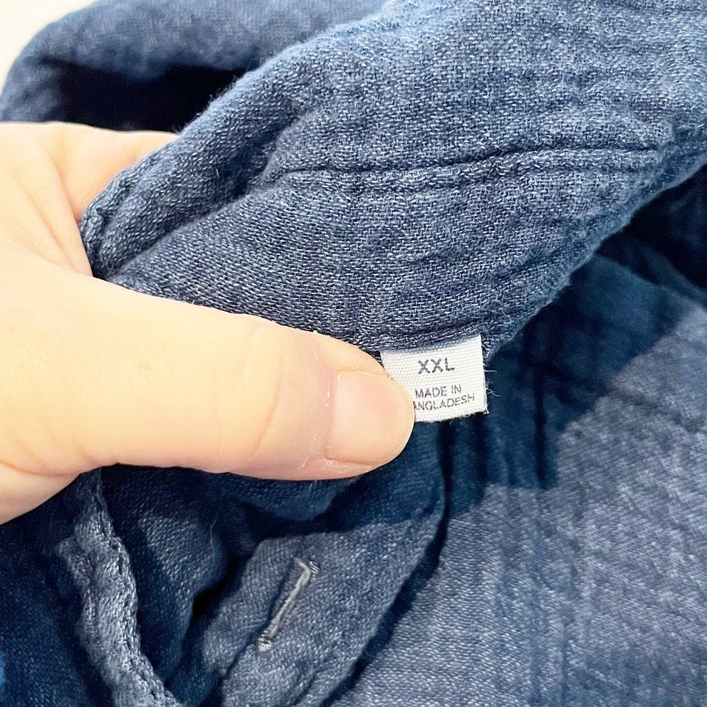 GAP Muslin Long Sleeve Chest Pocket Button-Up Shirt Top Dark Blue XXL
