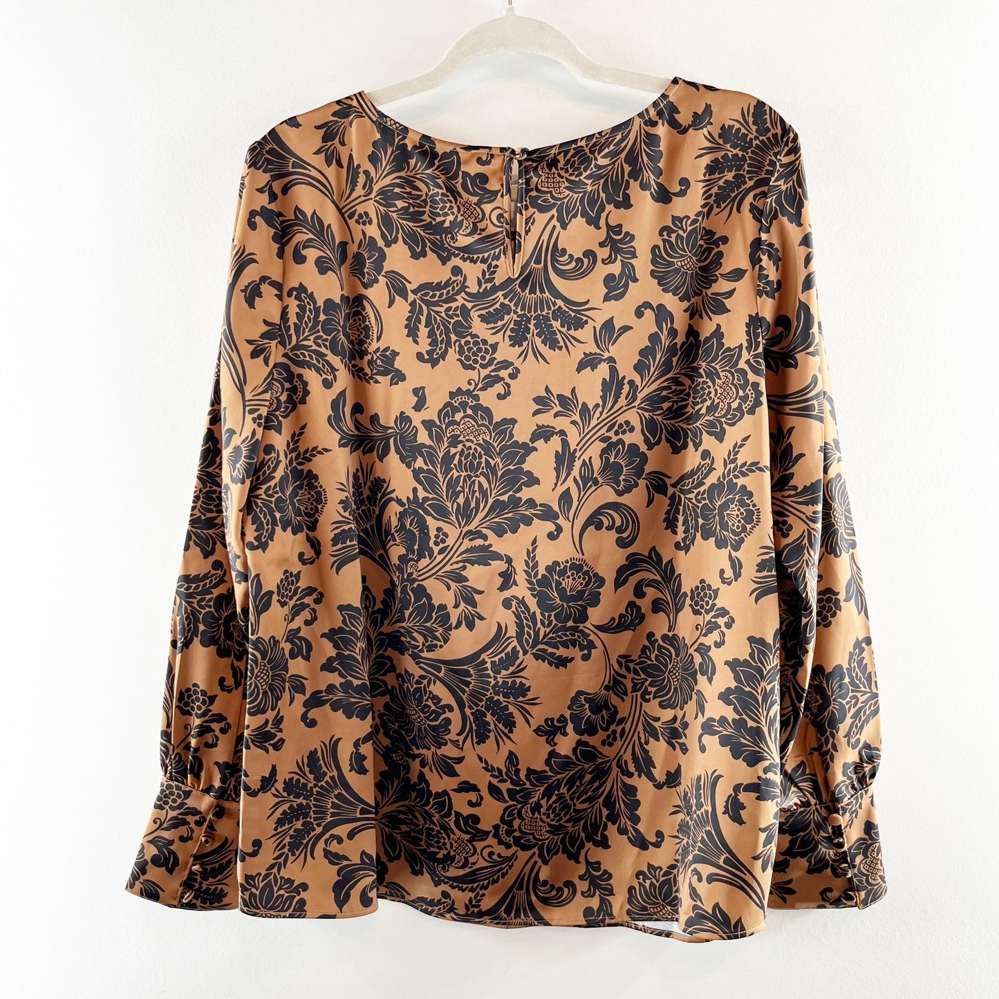 Soft Surroundings Long Sleeve Satin Paisley Blouse Top Brown Black Large