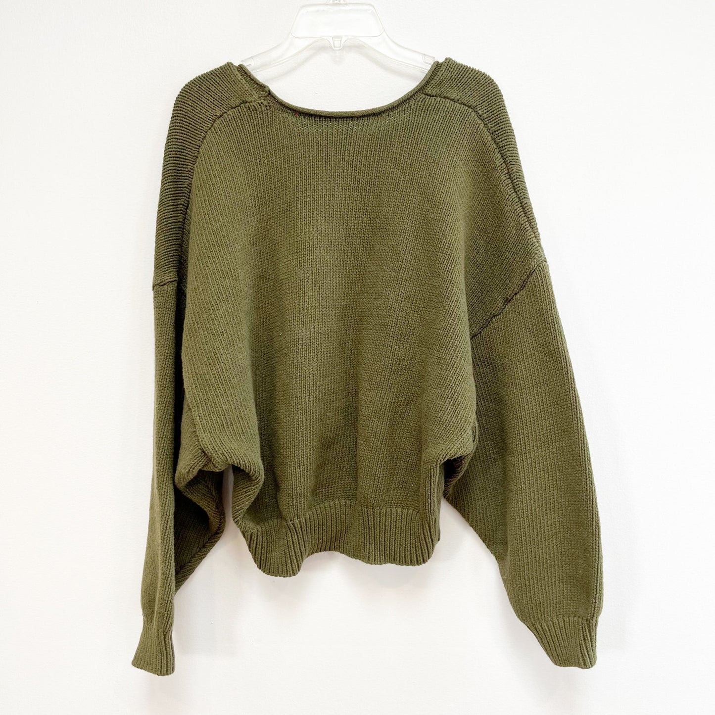 Free People Long Sleeve Slouchy Cropped Knit Sweater Green Small