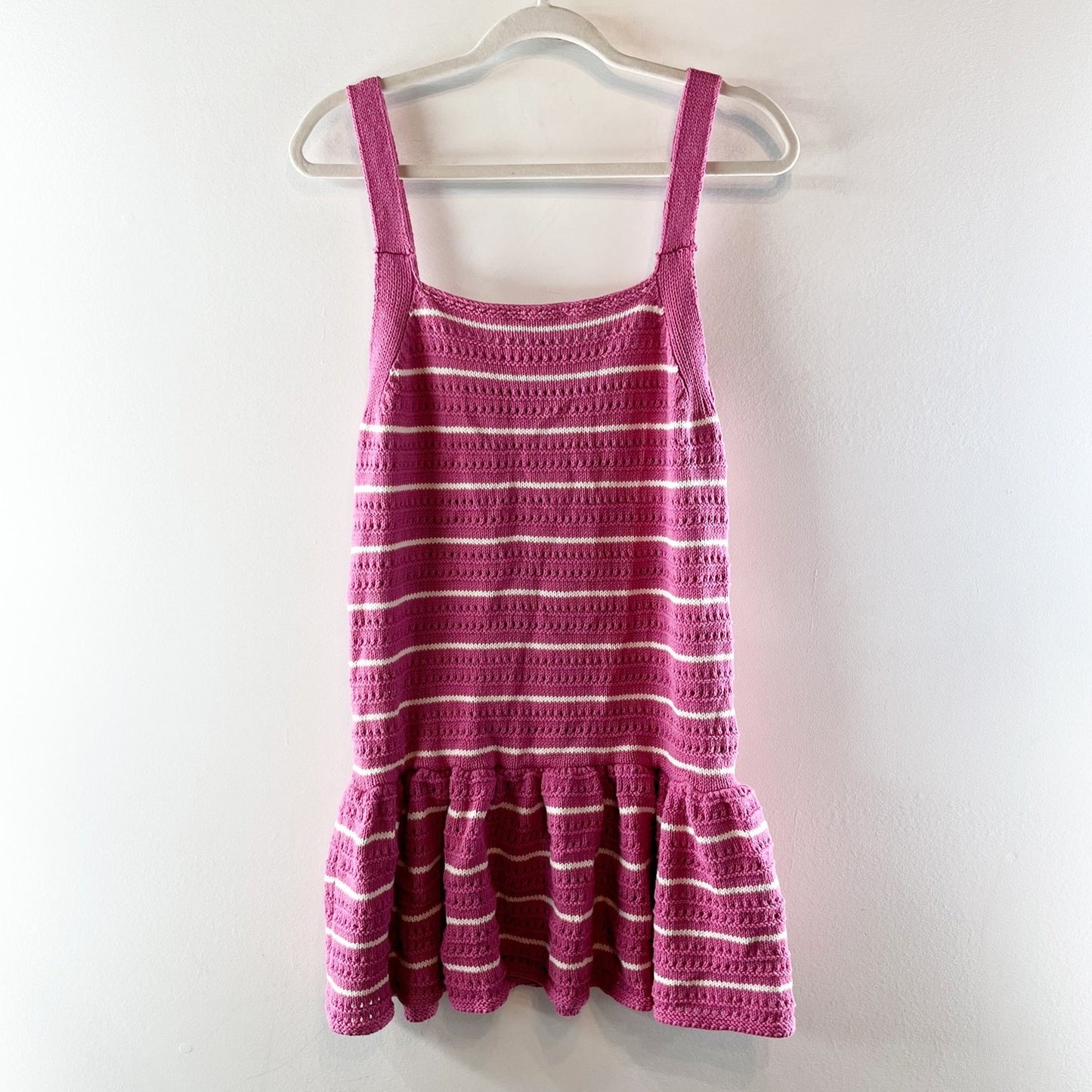 Celandine by Anthropologie Striped Sleeveless Crochet Minidress Pink White Large