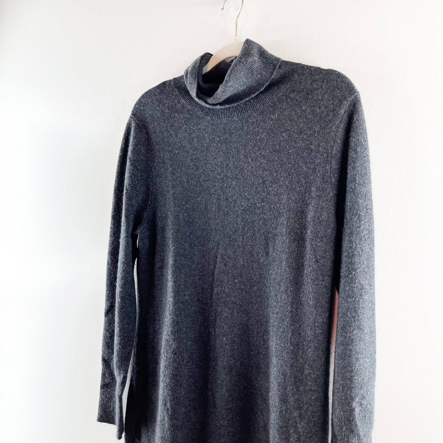 Sofia Cashmere Long Sleeve Turtleneck Knit Sweater Mini Dress Dark Gray XL