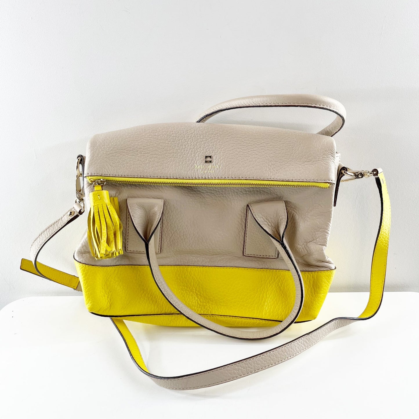 Kate Spade Southport Avenue Leather Tote Crossbody Purse Tan Yellow