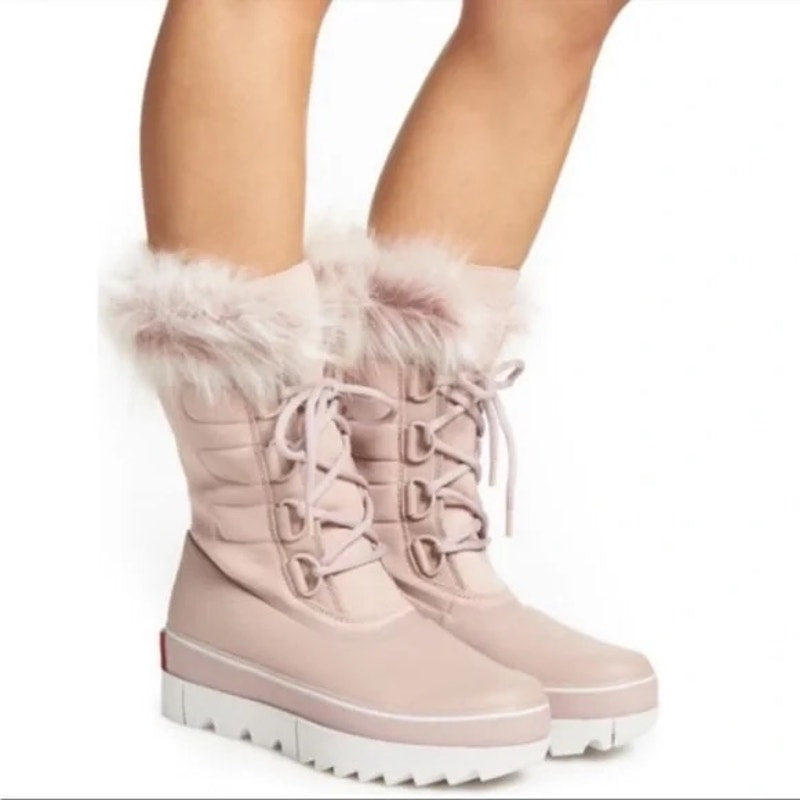 Sorel Joan of Arctic Mid Calf Faux Fur Waterproof Snow Boots Pink 7.5