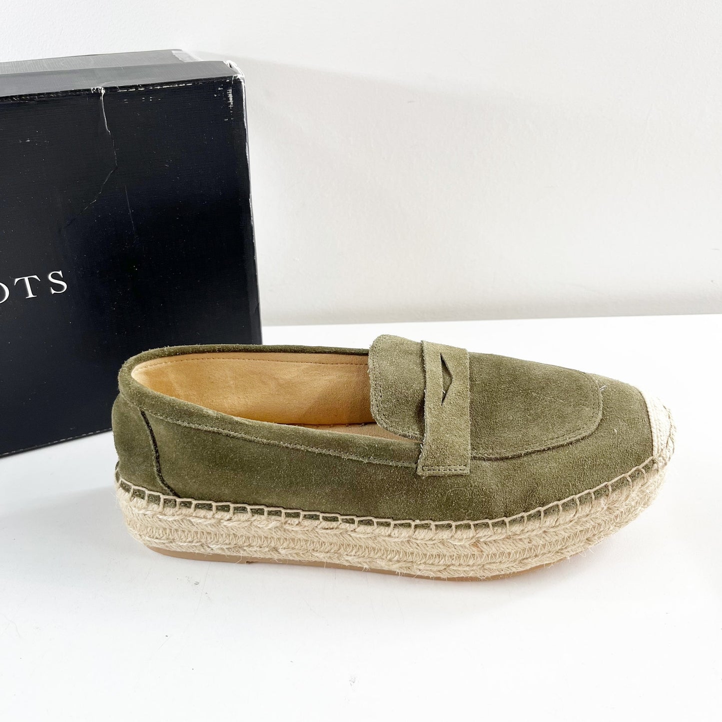 Talbots Quinn Platform Suede Espadrille Shoes Deep Moss Green 8.5