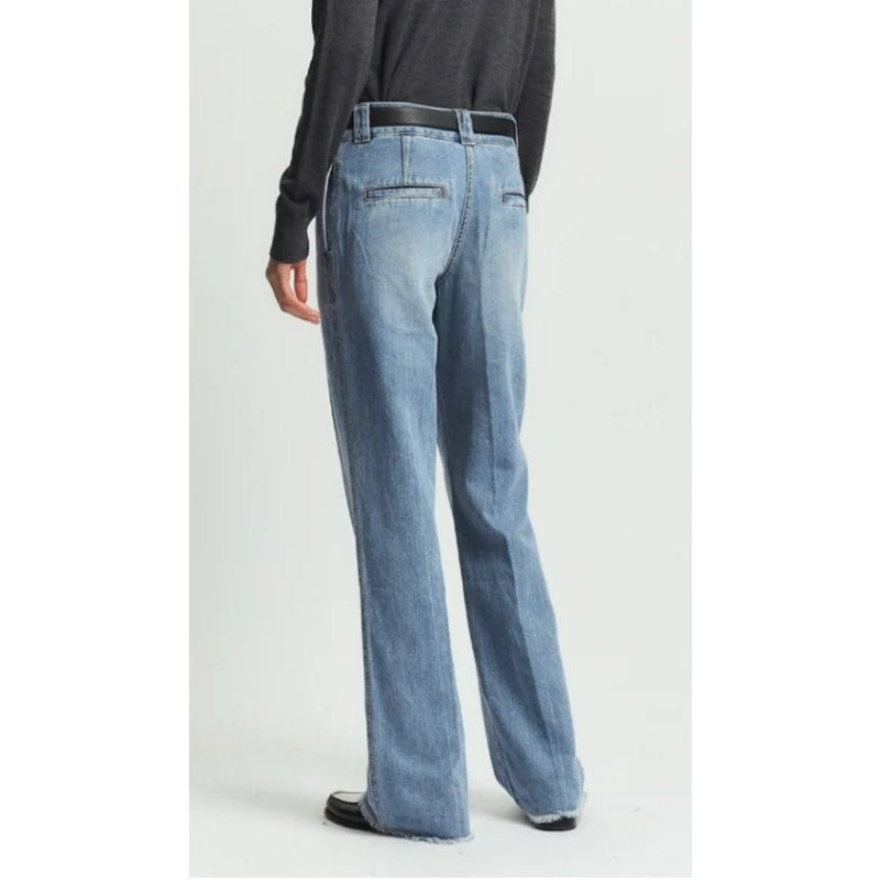 Saintart Nessa Mid Rise Straight Leg Raw Hem Jeans Medium Wash Blue XS