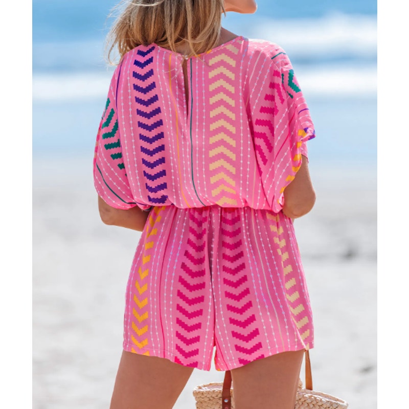 Cupshe Light & Easy Abstract Geo Print Short Sleeve Romper Pink Medium
