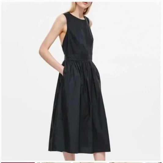 COS Cotton Poplin Cross Back Midi Sundress Dress Black 4