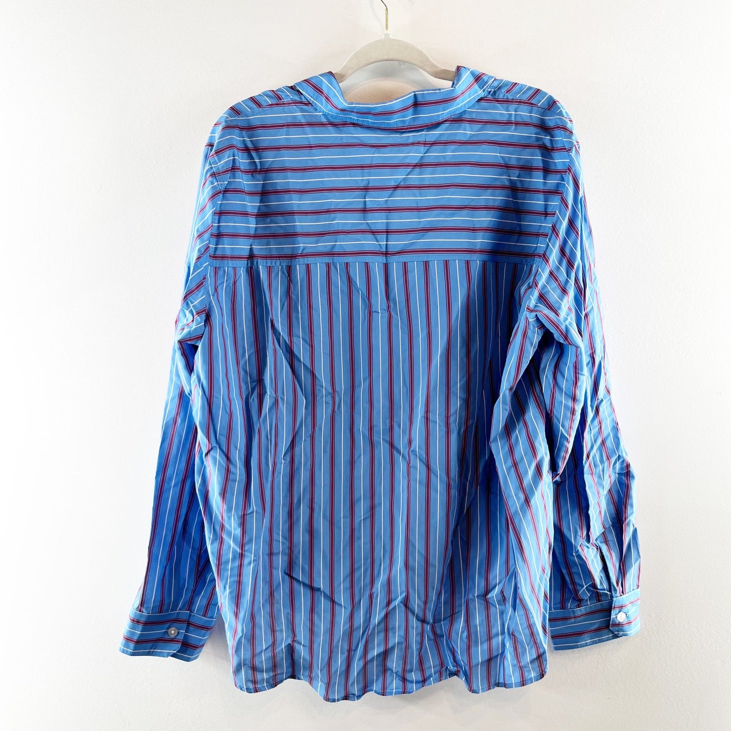 Z Supply Frankie Poplin Long Sleeve Striped Button Down Shirt Pacific Blue XL