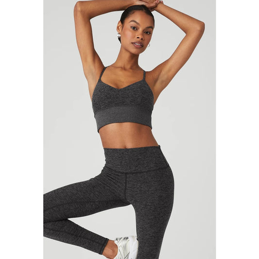 ALO Alosoft Lavish Sports Bra and Highlight 7/8 Leggings Set Dark Heather Gray