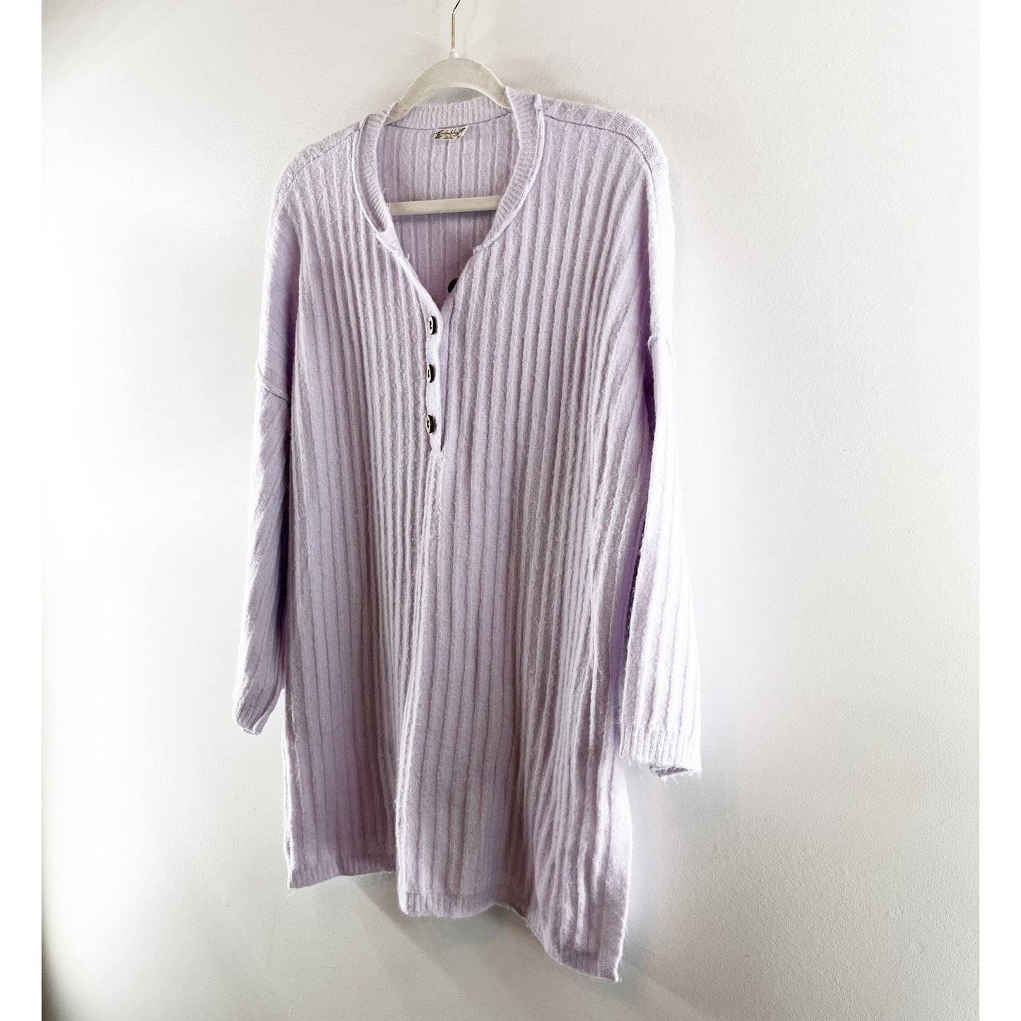 Free People Around the Clock Ribbed Long Sleeve Tunic Sweater Lilac Purple XS
