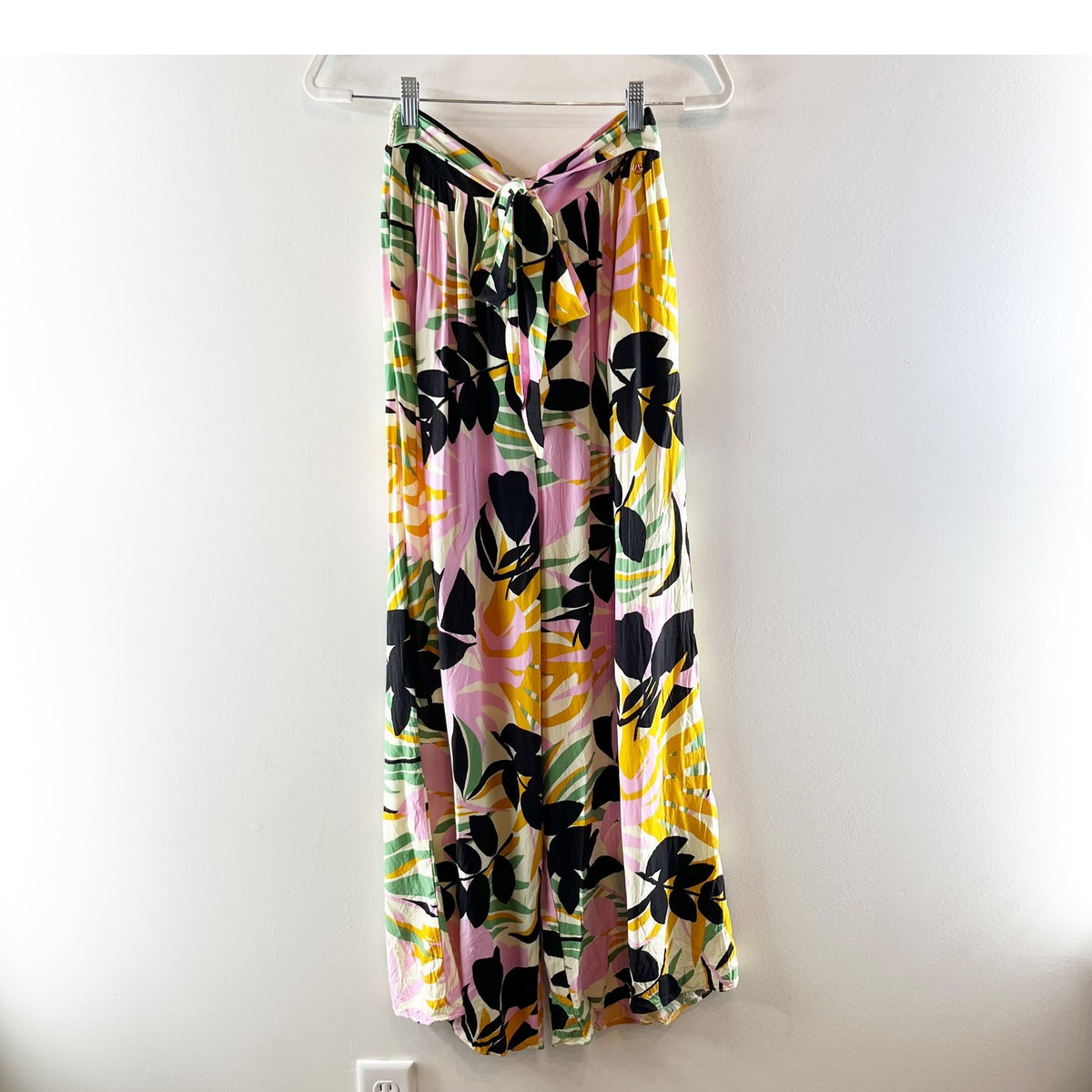 Maaji Tropical Print High Waisted Belted Wide Leg Palazzo Pants Pink Medium