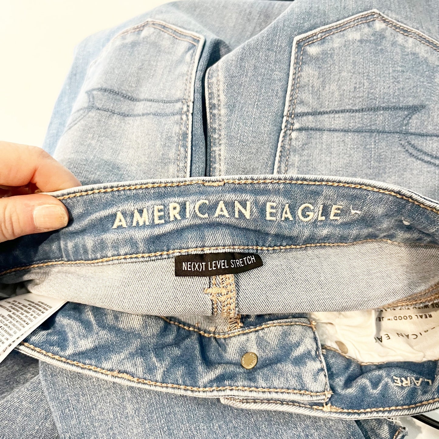 American Eagle Super Hi Rise Distressed Stretch Flare Jeans Blue 4