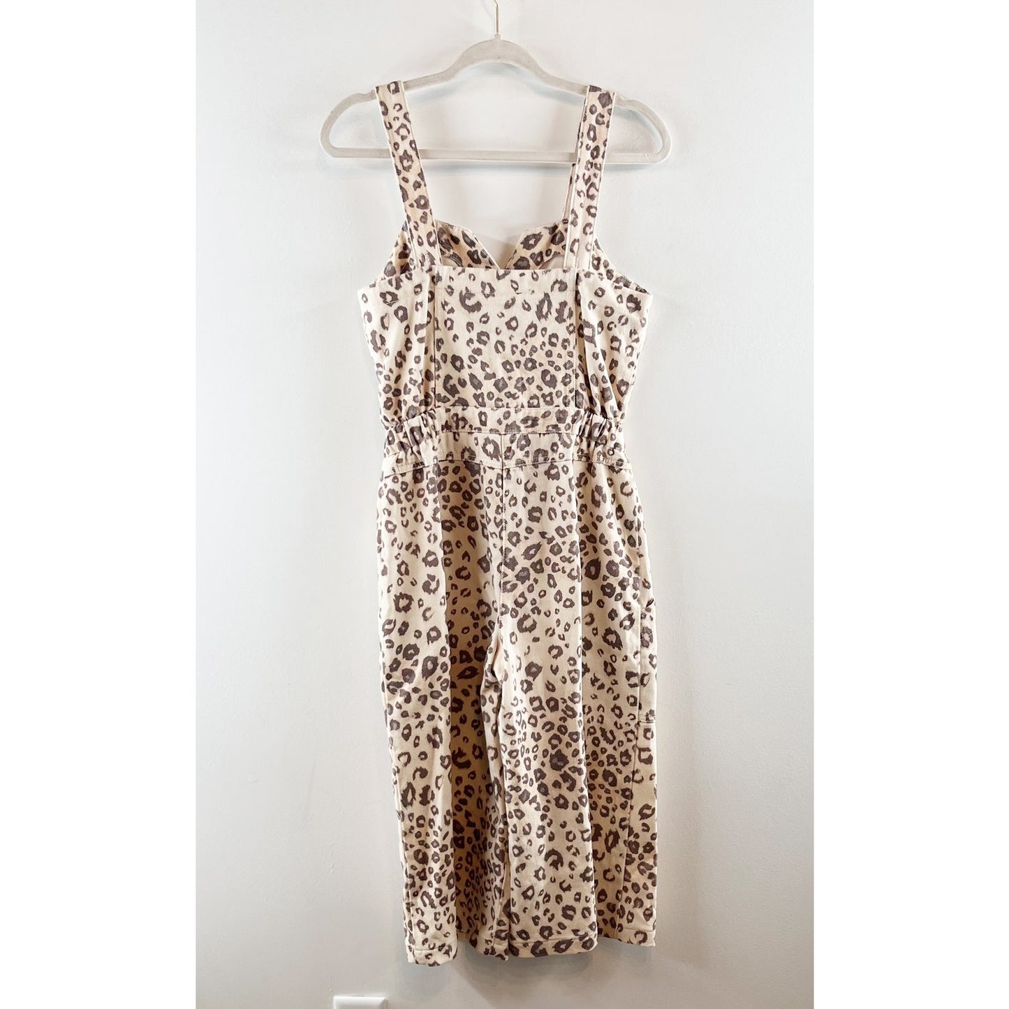 Anthropologie Current Air Sweetheart Neckline Piper Utility Jumpsuit Leopard Tan