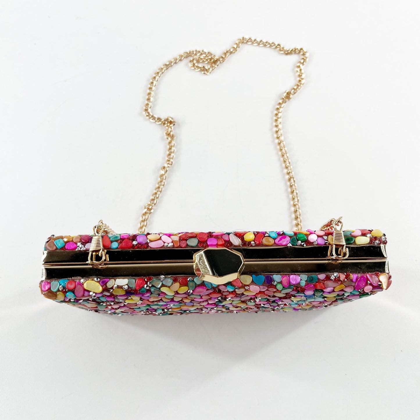 Nina Rock Candy Beaded Minaudiere Clutch Bag Crossbody Purse Pink Gold