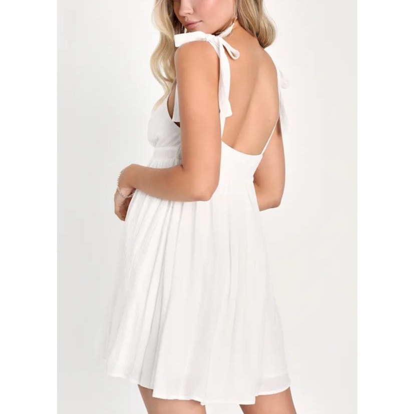 Lulus Delightfully Dainty White Tie-Strap Babydoll Mini Dress White Medium