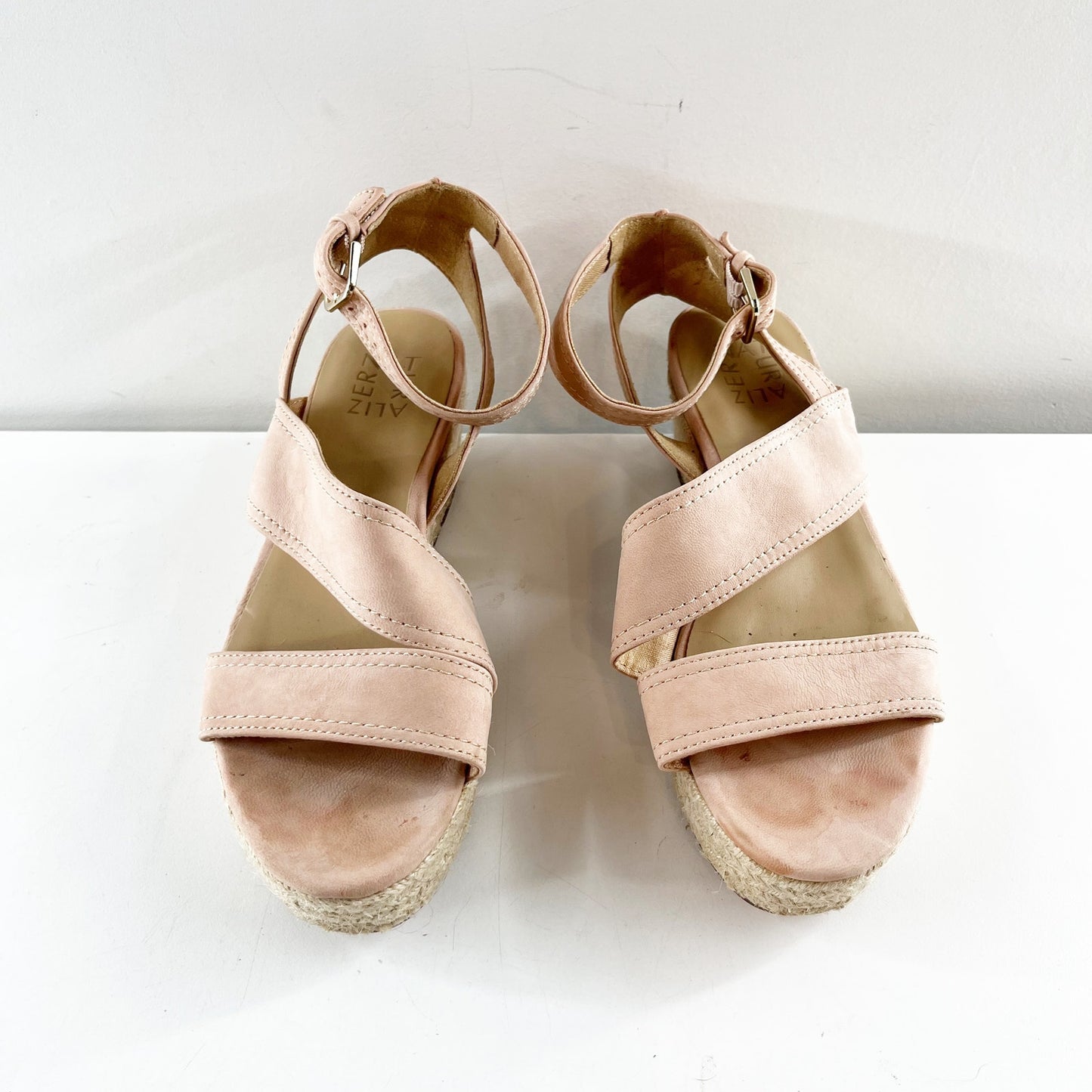 Naturalizer Ursa Epadrille Leather Wedge Sandals Dusty Rose Pink 7.5