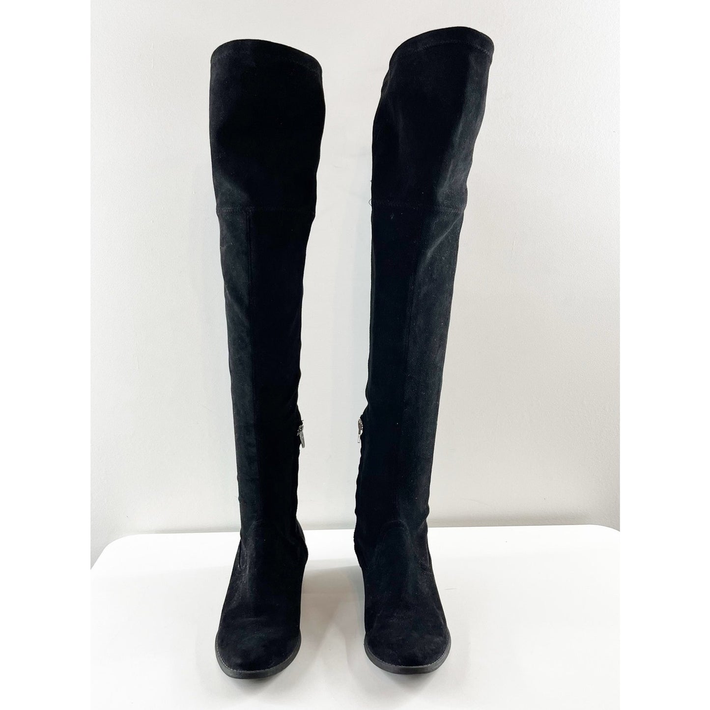 Dolce Vita Neely Suede Almond Toe Block Heel Over the Knee Boots Black 7.5