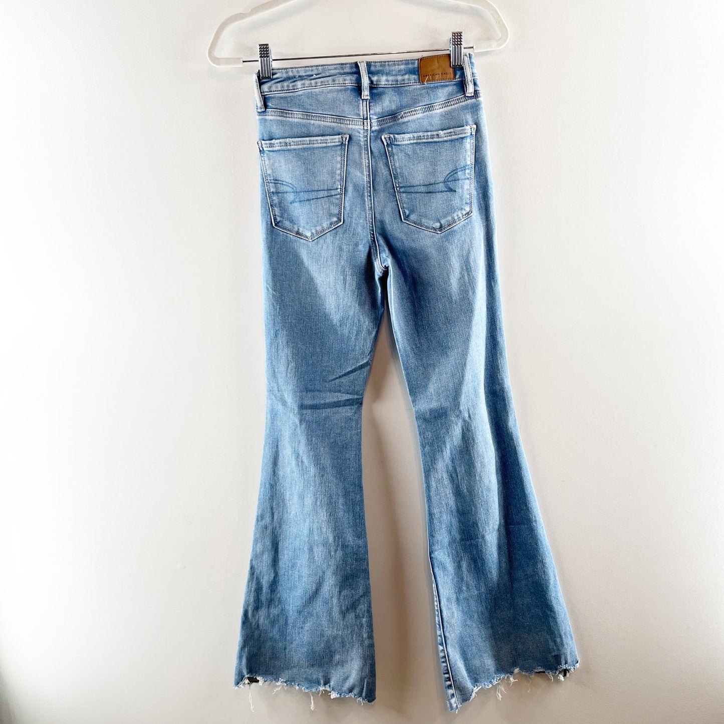 American Eagle Super Hi Rise Distressed Stretch Flare Jeans Blue 4