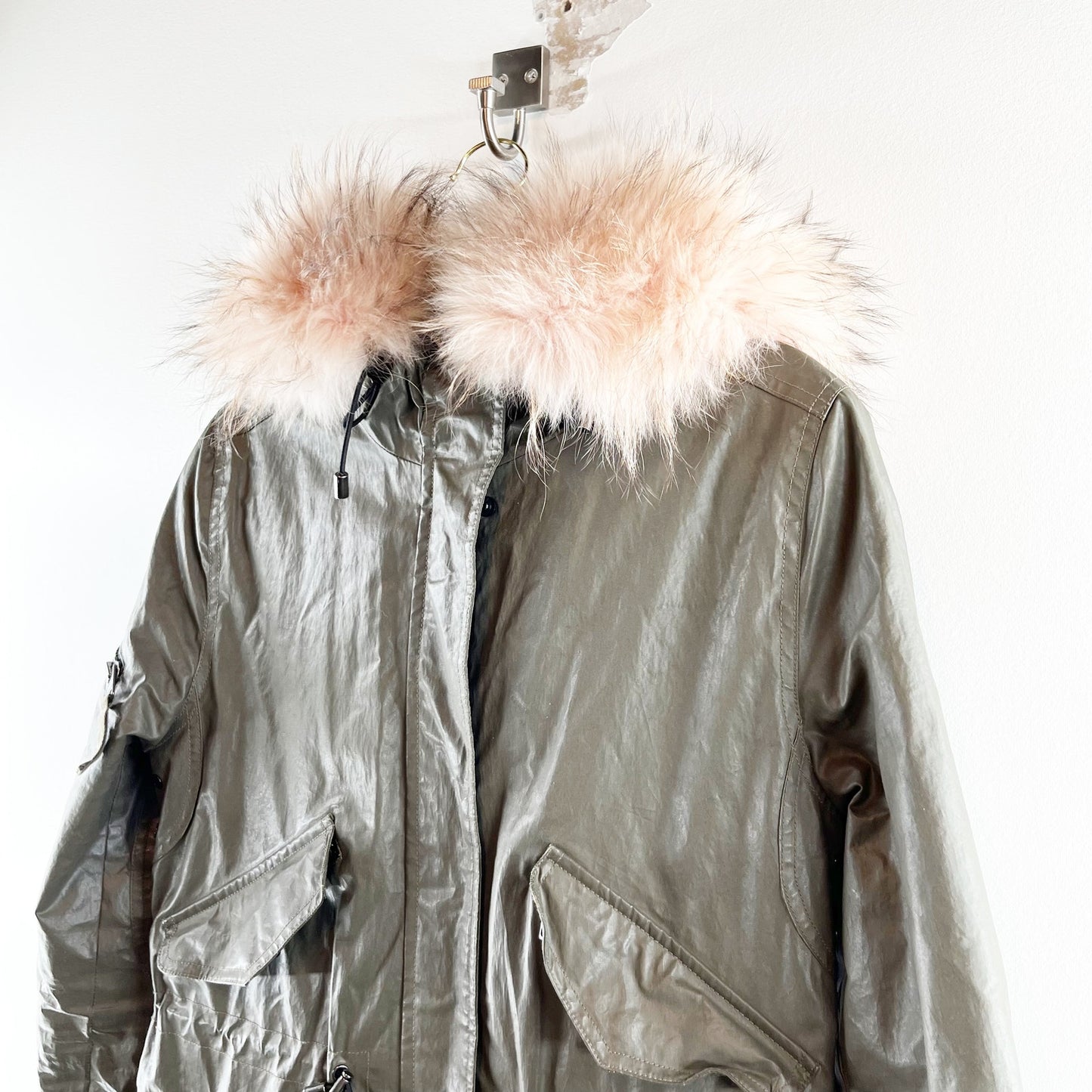 SAM. New York Hudson Fur Hood Waxed Thinsulate Parka Jacket Military Green Small