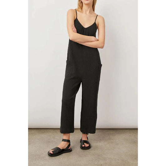 Elan V Neck Waistless Sleeveless Wide Leg Gauzy Jumpsuit Black Small