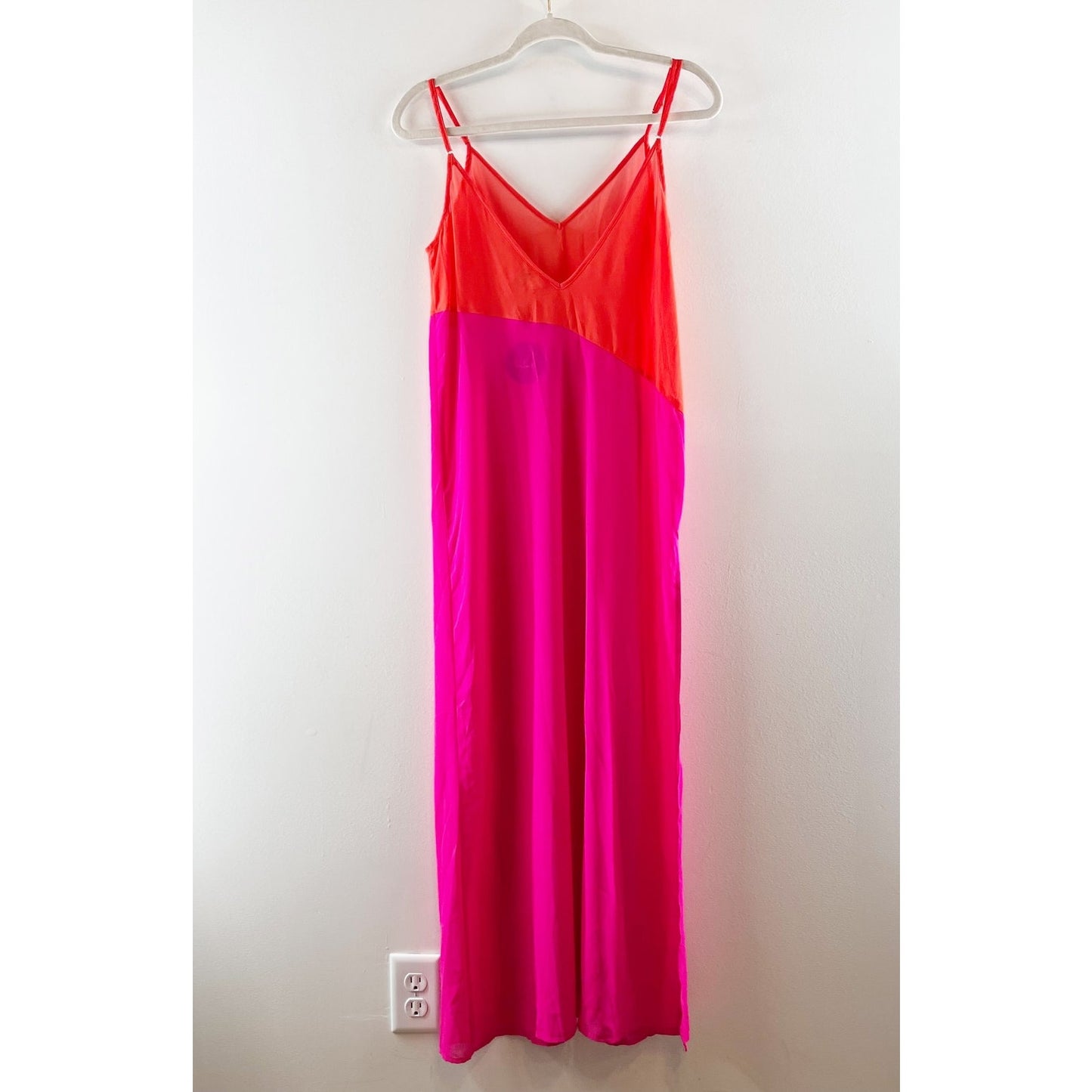 Seaside Retreat Coral Red Magenta Maxi Swim Cover-Up Dress XS