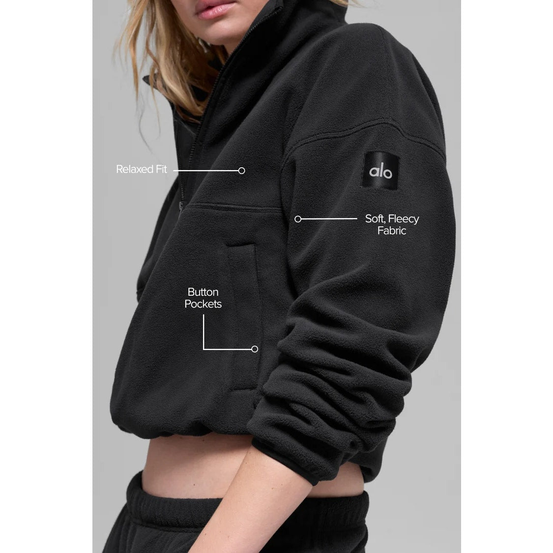 Alo Polar Fleece Retreat Cover Up Pullover 1/2 Zip Jacket Black Small