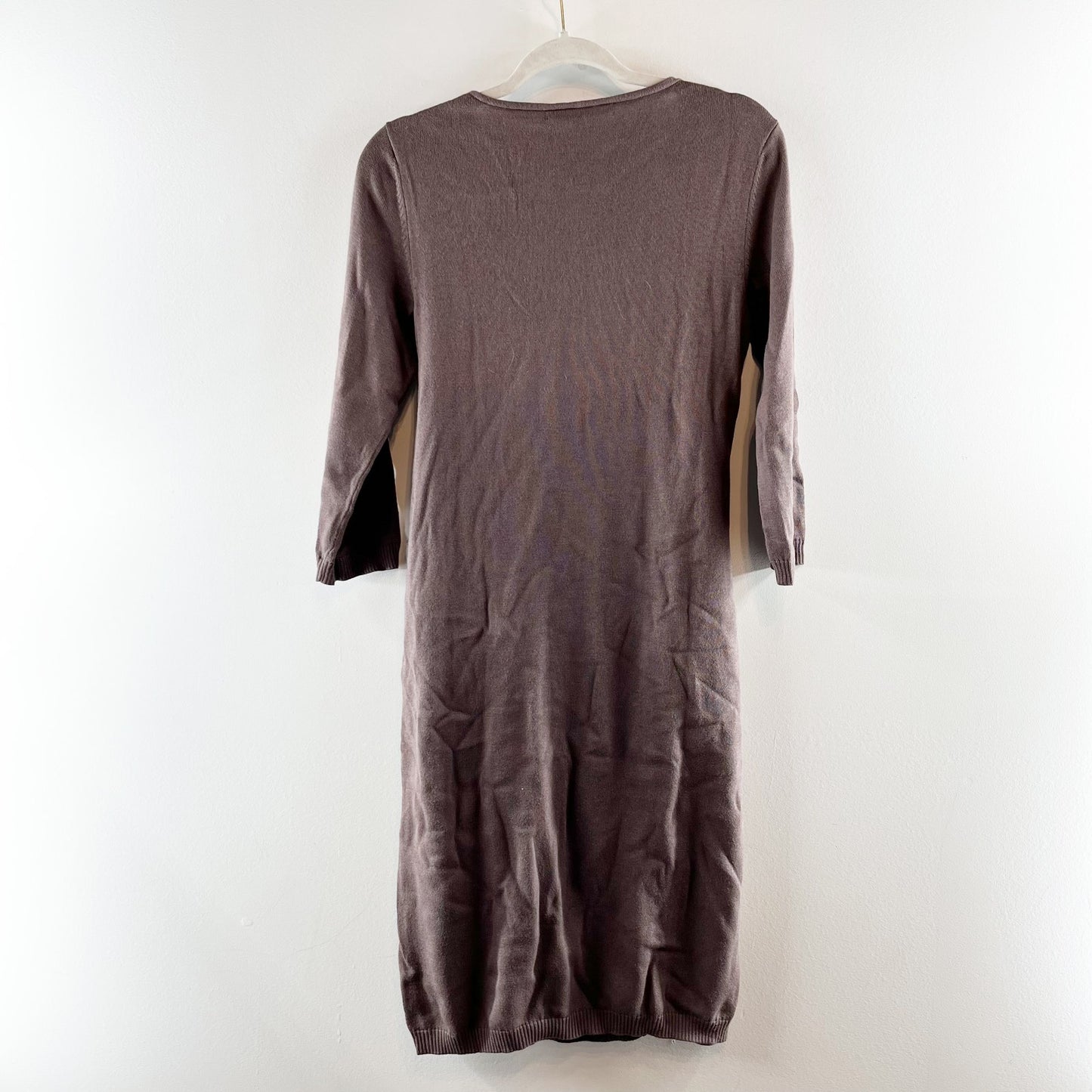 Peruvian Connection Back Bay Wrap Midi Sweater Dress Truffle Brown Small