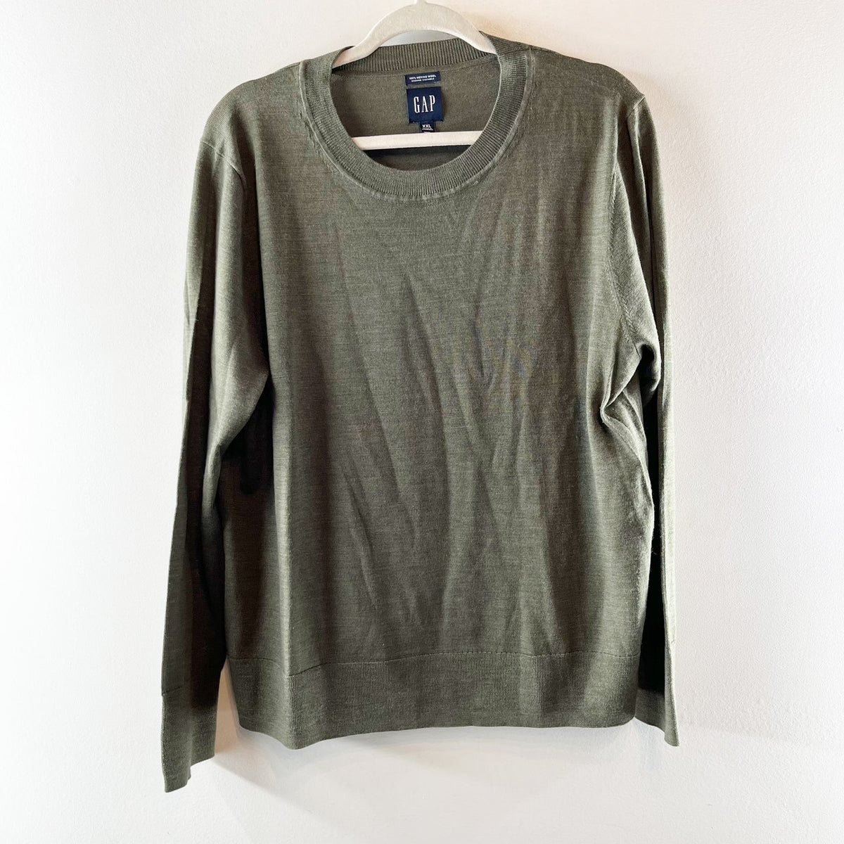 GAP 100% Merino Wool Long Sleeve Crew Neck Pullover Sweater Army Green XXL