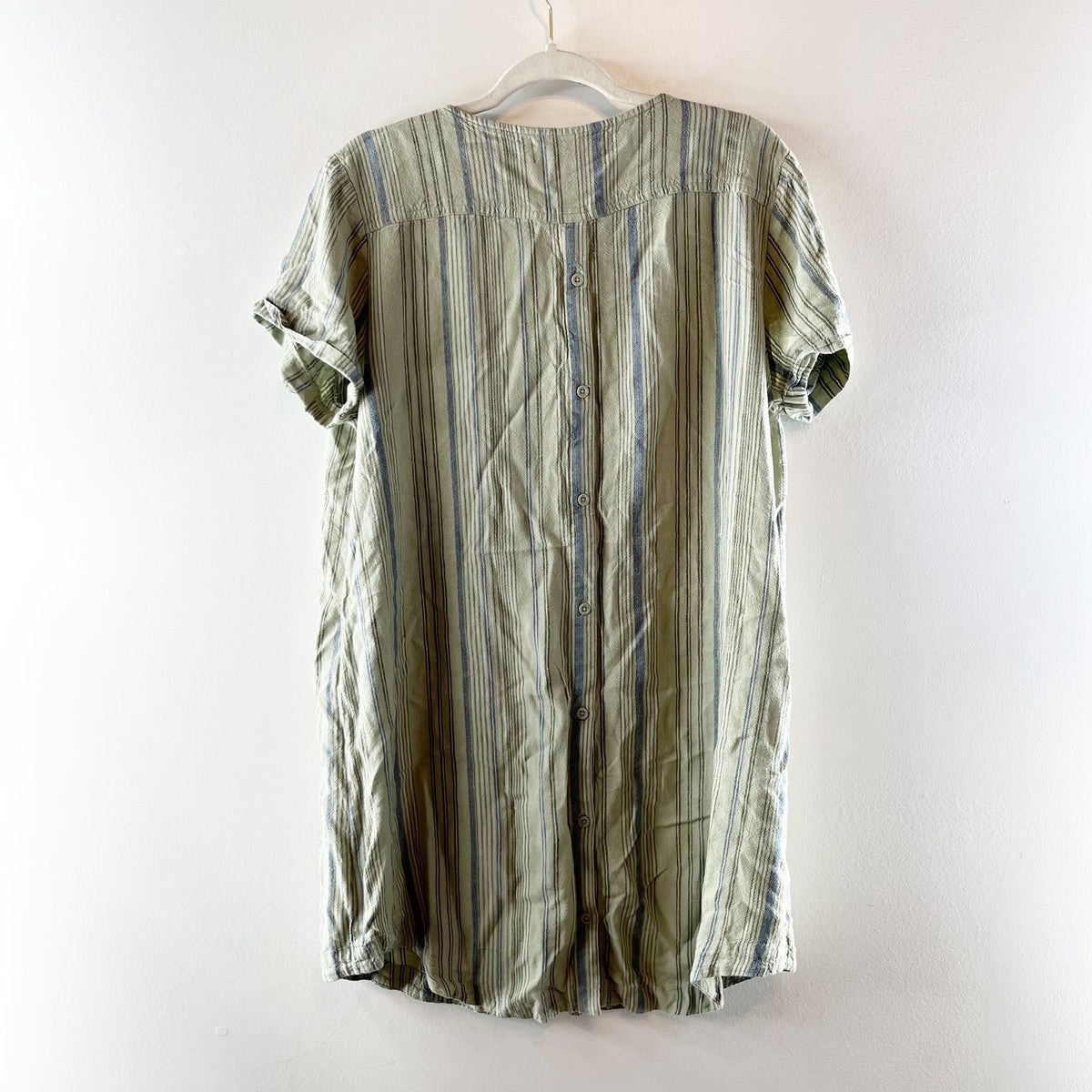 Cloth & Stone Short Sleeve Striped Mini Linen Blend Tee Shirt Shift Dress Green
