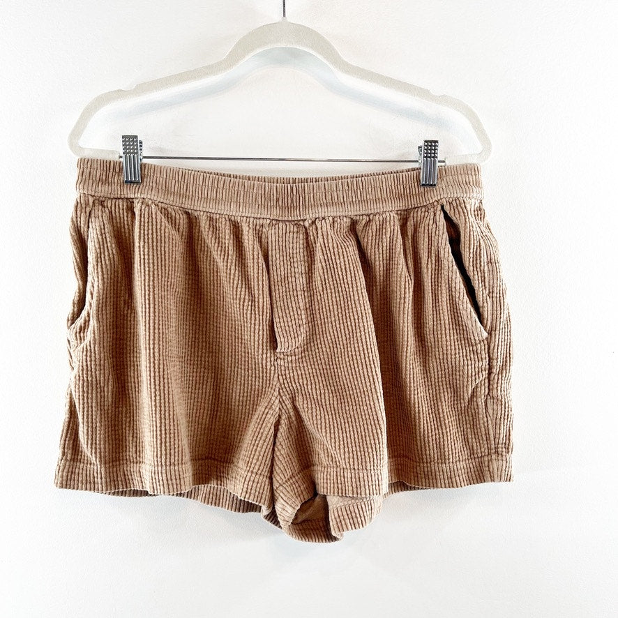 Aerie Corduroy Pull On Elastic Waist Boxer Style Shorts Brown Large