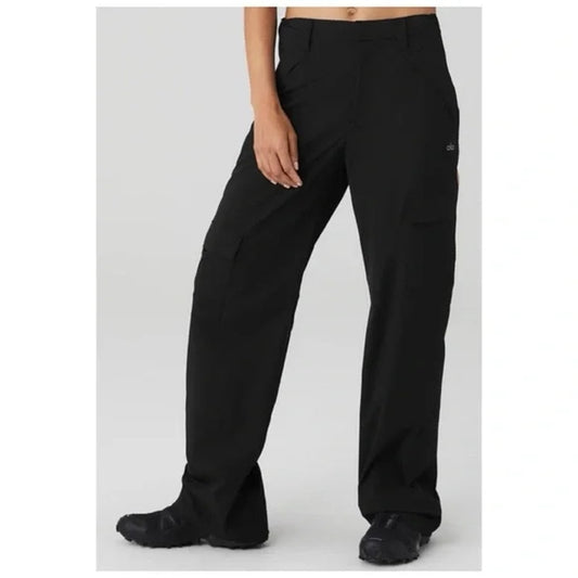 Alo Yoga All That High Waisted Straight Leg Cargo Trouser Pants Black Medium
