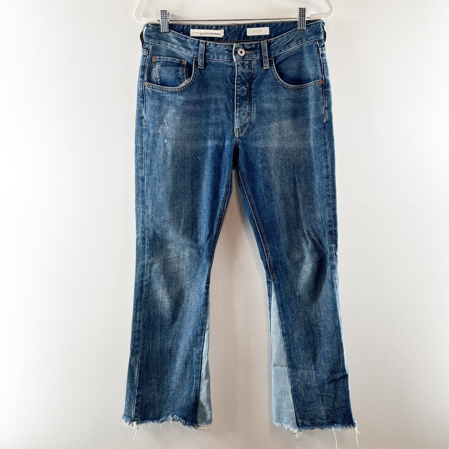 Pilcro and The Letterpress Two Tone Mid Rise Flare Raw Hem Jeans Blue 27