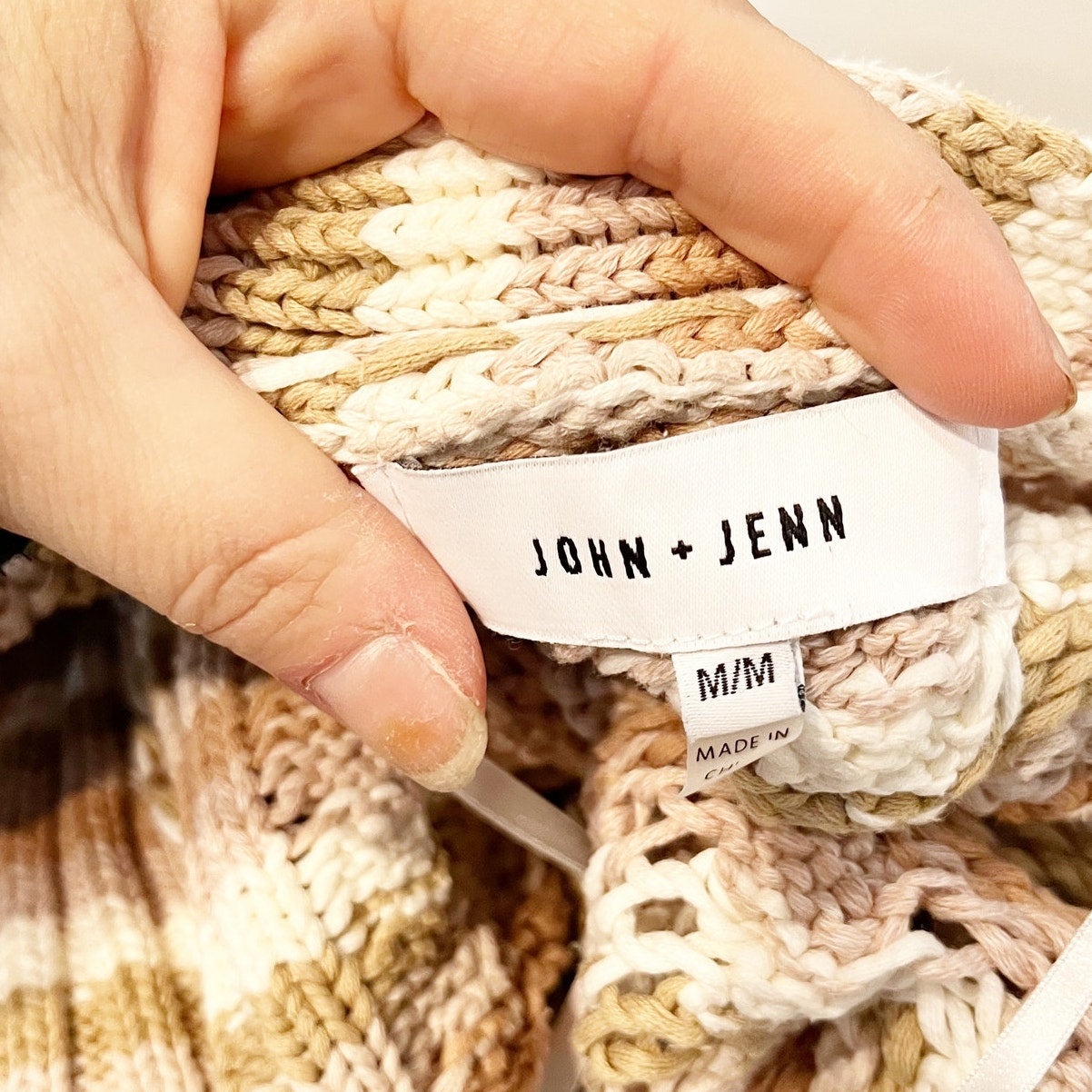 John + Jenn Julianna Striped Knit Cardigan Sweater Tan Pink Medium