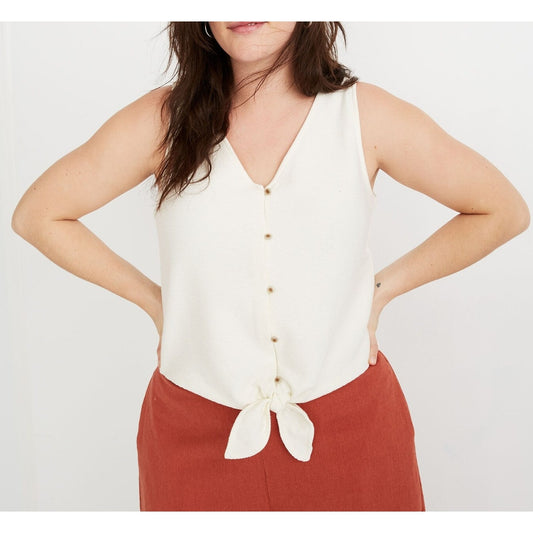 Madewell Texture & Thread Button Front Tie Tank Top Ivory White XL